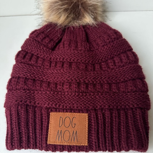 Rae DunnDog Mom Beanie Hat w/ Fur Pom and Rae Dunn Script In Leather CC Hat Cap - Picture 2 of 6